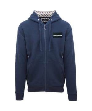 Aquascutum Box Gothic Logo Navy Blue Zip-Up Hoodie. This Aquascutum Logo Navy Blue Zip Hoodie from Aquascutum is the perfect blend of fashionable and functional. It's made of a lightweight, breathable fabric and has a stylish logo detail that elevates any casual look. Stay warm and stylish today with Aquascutum!. Elasticated Sleeve Ends and Waist, Drawstring Hood. 100% Cotton Hooded Jumper, 2 Open Pocket. Regular Fit, Fits True To Size. Style Code: FCZ623 85