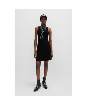 Soft Viscose crepe - rib structure - fit and flare dress - engineered detail at chest - crew mock -  curved seaming detail