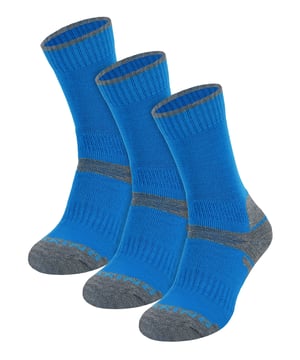 Comodo has been providing high-quality socks for men and women since 1996. They sell a range of socks for hiking, cycling, hunting, skiing, and other outdoor events. These Kids 3 Pack Hiker Socks made from Merino Wool are designed for all sorts of outdoor activities.Made with a Acrylic and Merino Wool blend, these socks are soft on the inside and tough on the outside, making them both comfortable and durable, The perfect combo for the great outdoors! These socks are naturally cooling so their feet won’t overheat.These Comodo's Kids Merino Wool Socks are made for hiking. They're ideal for the outdoors, and they're designed to keep your little ones comfy and warm while they explore. They also come in a 3 pair value pack which is great value for money for the avid young hiker.Merino wool also offers anti-bacterial protection for long-lasting freshness, meaning they can wear these hiking socks on your family trail with minimal discomfort. These outdoor socks are available in 4 Colours: Pink, Blue, Navy and Turquesa.These Kids socks come in 3 pairs per pack and are made from: 50% Acrylic, 30% Merino Wool, 15% Polyamide, 5% Elastane. They are available in 3 sizes: 2.5-5 UK, 12.5-2 UK, 9-12 UK and are fully Machine Washable.
