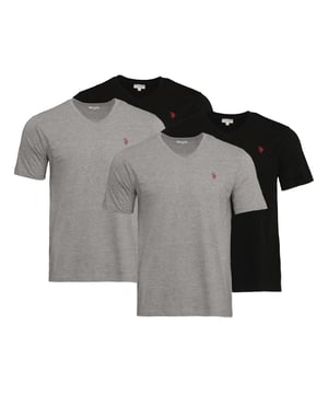 U.S. Polo Assn. 4 PACK V-Ausschnitt - T-Shirt basic, Weiche und bequeme Herren-T-Shirts aus reiner Baumwolle mit V-Ausschnitt und Logo in Rot auf Brusthöhe