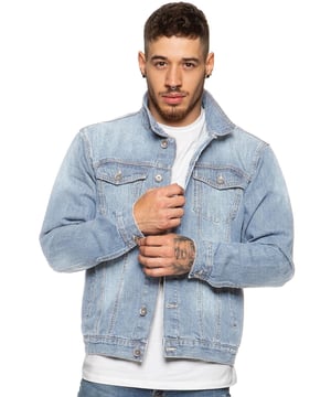 Your favourite wardrobe staple is right on trend this season; this casual Enzo jacket is tailored in washed blue denim for a rebellious look. With designer fashion details like the two chest pockets with buttoned flaps, a shirt style collar and a row of branded metal buttons, this casual layering piece can be worn all year round: wear with a T-shirt for a classic summer look or add a knit for cold weather fashion.