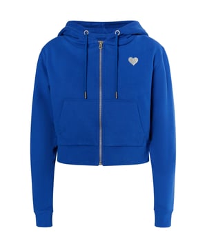 Dieser kurze Zip-Hoodie von myMo aus Baumwolle begeistert mit einer silberglänzenden Herzstickerei auf der Brust. Die gefütterte Kapuze mit Kordel, der durchgehende Reißverschluss und die Kängurutasche ergänzen das Design, dessen verkürzte Passform die Taille betont und daher perfekt zu hoch sitzenden Jeans oder Jogginghosen passt.  Kapuzenpullover mit Reißverschluss