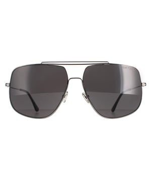 Tom Ford Aviator Mens Ruthenium Grey FT0927 Liam Sunglasses are an oversized square aviator design crafted from lightweight metal and feature a distinctive double brow bar and thin metal temples subtly displaying the Tom Ford T logo..