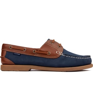 Show Off Your Maritime Style In Effortless Sophistication With The Chatham Marine Bow Boat Shoes. These Blue Loafers Feature A Timeless Moc Toe Design, Metal Eyelet Detailing And A Rubber Sole For Slip-resistant, Flexible Traction, While The Leather Lining And Cushioning Insole Comfort Your Feet With Every Step. The Designer Label On The Side Adds A Nautical Hint To This Boat And Seaside-inspired Staple.