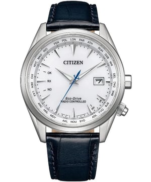 This Citizen  Analogue Watch for Men is the perfect timepiece to wear or to gift. It's Silver 42 mm Round case combined with the comfortable Blue Leather watch band will ensure you enjoy this stunning timepiece without any compromise. Operated by a high quality Eco-Drive movement and water resistant to 10 bars, your watch will keep ticking. ECO-DRIVE - Eco-Drive is a 40-year-old core technology from CITIZEN that generates power even in dim light, allowing watches to run for over six months even in the dark. This Analogue watch has a calendar function: Date , Solar Powered , Radio Controlled , Luminous Hands and Worldtime High quality 21 cm length and 21 mm width Blue Leather strap with a Deployment clasp Case diameter: 42 mm,case thickness: 10 mm, case colour: Silver and dial colour: White