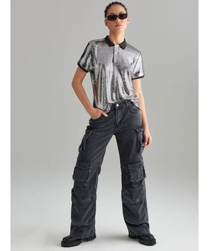 Polo-Kragen gemustertes T-Shirt95% Polyester 5% Elasthan
