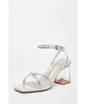 - Diamante embellishment - Block heel - Clear heel - Open toe - Heel height: 8 cm / 3 inches