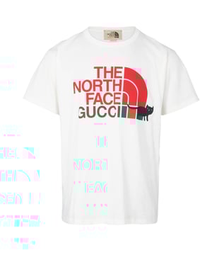 Gucci wit T-shirt, 100% katoen, gemaakt in Italie, Gucci X The North Face merksamenwerking, dit T-shirt heeft een normale pasvorm en zou perfect moeten zijn voor dit T-shirt. 