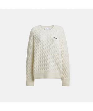 Crewneck Cable Knit Sweater, Model is 5'10" (178cm), chest 31" (79cm), waist 24" (61cm), hips 35" (89cm) and wears a size S,  Length: 63.50 cm