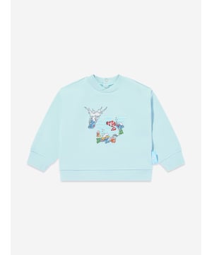 Introducing our luxury item: the Baby Boys Smurf Sweatshirt in Blue by Emporio Armani. The exclusive features are: Elegant Style: The baby blue hue coupled with the playful Smurf print makes it a unique addition to your baby boy's apparel.  Superior Comfort: Crafted from the finest textile, it ensures exceptional comfort for tiny tots during their casual outings.  Wardrobe Upgrade: Elevate your baby boys clothing collection with this high-end sweatshirt.Dress your little prince in Emporio Armani and let him steal the show!