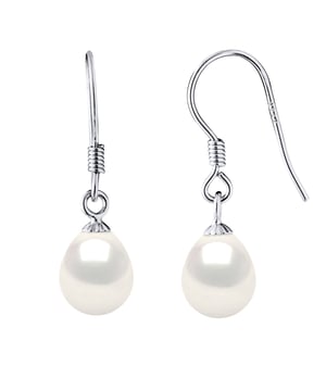 Ohrringe Haken Echte Zuchtperlen Süßwasser 7-8mm Birnen - Qualität AAAA + - COLORI NATURAL WHITE - Oxide und Zirkonium -System Haken-allergen - Schmuck 925 Tausendstel - 2 Jahre Garantie gegen Herstellungsfehler - Geliefert in ihrer Präsentation Fall mit einem Echtheitszertifikat und eine internationale Garantie - Alle unsere Juwelen sind in Frankreich hergestellt.