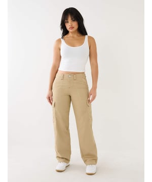 Command attention in the Military Single Needle Cargo Pant. The pair of women’s utilitarian pants feature contrast Single Needle stitching tHIGH RISEoughout, belt loops, and a zip fly closure. Finished with ½” horseshoe detailing on the back flap pockets.