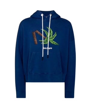 Sudadera con capucha azul Palm Angels Broken Palm Tree. Salga con estilo clásico con la sudadera con capucha azul de Palm Angels. Confeccionado en 100 % algodón en Italia, presenta un corte estándar fiel al tamaño. La sudadera con capucha tiene un logotipo de palmera brillante y una marca grande, además de un logotipo bordado. La cintura y los extremos de las mangas elásticos añaden comodidad adicional. Comience el día con comodidad y estilo. Ajuste regular, se ajusta a la talla real, sudadera con capucha azul Palm Angels. Logotipo de palmera y bordado grande, logotipo bordado, capucha ajustable con cordón, bolsillo canguro frontal grande. 100% Algodón, Made In Italy, Manga Larga, Cintura y Extremos de Mangas Elásticos. Código de estilo: PMBB058SS22FLE017 4655