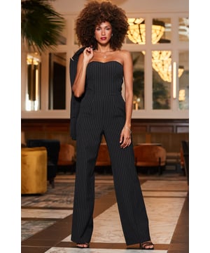 The jumpsuit of dreamsSculpting corset-style bodiceSexy sweetheart bandeau necklineWide-legs for an ultra flattering fitPinstripes are always in styleJust add barely-there heelsInside leg to fit: Short 29" | Regular 31" | Long 33"