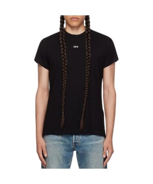 Manténgase elegante con esta camiseta negra Off-White. Con un logotipo icónico en el pecho, esta camiseta seguramente dará que hablar. ¡Muestra tu estilo único!, Logotipo Off-White, Camiseta negra Off-White, 100% Algodón, Hecho en Portugal, Cuello redondo, Ropa de calle, Manga corta, Camiseta negra