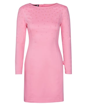 58% katoen, 33% lyocell, 6% elastomultiester, 3% spandex; Love Moschino-jurk; Model: WVI5001S3495 N35; Hoogwaardige afwerking; Ronde hals, lange mouwen, knielengte; Ik hou van Moschino-logodetails