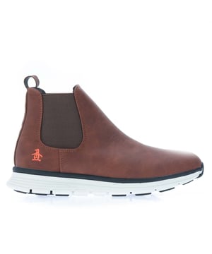 Juniors Original Penguin Nico Boots in tan.- Synthetisch en textielen bovenwerk.- Dubbele elastische inzet.- Trekker met hak. - Versterkte hiel en teen. - Geborduurd merk.- Licht gedempt voetbed.- Voering van textiel en synthetisch.- Rubberen zool.- Ref: PEN4073T