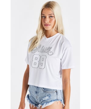 inchWhite Mesh TShirtVNeckPerforated fabricApplique logoShort sleevesMachine wash90% Polyester 10% Elastane inch