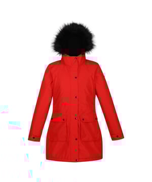 Material: 100% Polyester. Design: Plain. Battery Powered Heating System, Branded Tab, Insulated, Smartphone Charging, Taped Seams. Fabric Technology: Breathable, Isotex 5000, Thermo-Guard, Waterproof. Cuff: Adjustable. Neckline: Hooded. Sleeve-Type: Long-Sleeved. Hood Features: Adjustable, Faux Fur Trim, Lined. Pockets: 2 Chest Pockets, 2 Lower Pockets. Fastening: Full Zip, Popper. Please Note: Battery Pack Not Included.