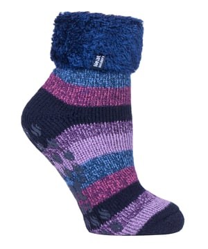 Lounge around the home in these cosy socks. Whether you're looking to stay warm or comfortable indoors, these lounge socks feature a cute and stylish design so you can pair them with any casual outfit! Every Heat Holders® sock, including these lounge socks, are created by UK PATENTED knitting technology. This unique manufacturing process together with Heat Holders® innovative Japanese designed thermal yarn ensures maximum warmth is held close to the skin, keeping your feet warmer for longer. With a strong TOG rating of 2.34, these socks are designed to keep your feet warm as well as retain heat close to the skin. They also prevent your feet from feeling clammy with their soft brushed inner thermal lining. With long pile cushioning, these thermal socks will help keep feet fully comfortable and supported. Heat Holders are made from a specially developed heavy bulk yarn which has extreme thermal-like qualities. These socks would make the perfect gift for any woman who suffers cold feet! Choose from our different colours and styles to suit your woman's fashionable needs! Why not treat yourself to these lovely pair of cosy socks to wear in bed? Featuring a turn over cuff, you can pull up or roll down these socks for a much more comfortable fit! These socks also have a low cut ankle length so you can subtly show off your socks! Stop sliding or slipping on wooden or tiled floors with these non-slip gripped socks. They feature a rubber-like non-slip grip so you can walk around the home comfortably. These socks are available in womens sizes 4-8 UK