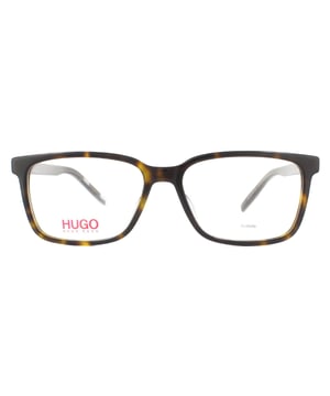 Die Hugo by Hugo Boss Brillenfassung HG 1010 086 Dark Havana Men ist ein rechteckiges Modell aus leichtem Acetat. Die schlanken Bügel sind mit dem Hugo Boss Logo graviert.