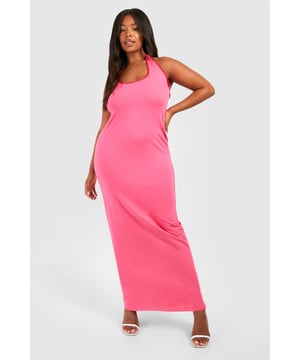 A longline style that lengthens your silhouette and skims your curves for a super flattering look, create the fit you've been dreaming of this season with this plus size maxi dress. A versatile piece you can dress up with heels or keep casual with sliders, plus size long dresses are a wardrobe saviour when you don't know what to wear. Updated for the new season with floral prints, as well as some jersey pieces to keep your lounge style on lock, invest in a plus size floor length dress (it will look good on you).Style: Bodycon DressFabric: cotton elastaneLength: MaxiNeckline: HalterneckSleeve Length: Strappy