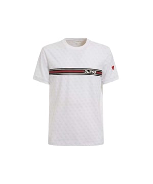 T-Shirt Guess Logo All-Over Herren Weiß Baumwolle. Authentisches Kleidungsstück der Marke Guess - Streetwear/Sportswear-Design von Guess - Guess für Männer Fashion, perfekt für den Alltag - Weißes Guess T-Shirt lässt sich ideal mit dem Rest Ihrer Garderobe kombinieren - bequeme Baumwollmaterial - klassisch - All-Over-Logo -
