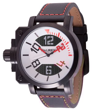 Haurex italy:gun men's watch steel case, black/red dial, black with red leather strap