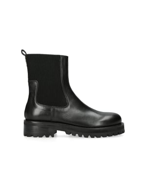 KGL South Chelsea from Kurt Geiger London is an ankle boot in a chelsea style with a black leather upper. There is a pull tab at the heel.