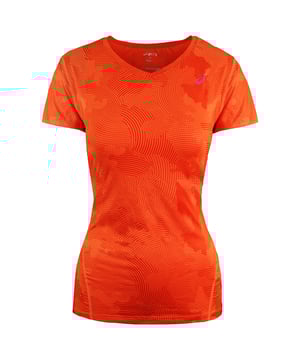 Asics Motion Dry All Over Graphic Top Orange Womens Running Top 121645 6006
