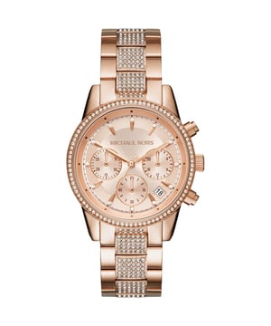 SKU: MK6485Case Size: 37 mmMovement: Quartz ChronographPlatform: RITZStrap Material: Stainless SteelStrap Color: Rose GoldCase Water Resistance: 5 ATMCase Material: Stainless SteelCase Color: Rose GoldDial Color: Rose GoldStrap Width: 18 mmClosure: Bracelet DeployantStrap Inner Circumference: 190 +/- 5 mmCrystal Type: MineralBattery Type: SR621SW