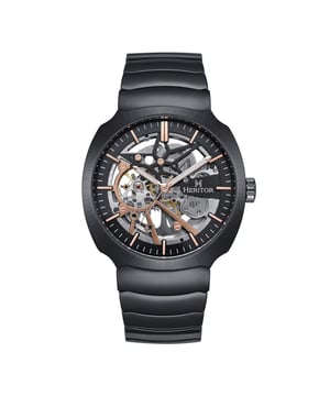 Kast van 316L chirurgisch roestvrij staal, automatisch uurwerk met juwelen, 21 juwelenlagers, gangreserve van 36 uur, slagen per uur (BPH): 21.600/uur, mineraal kristal met saffiercoating, wijzerplaat met skeletmotief, kijkachterkant om het uurwerk te bekijken, kroon van roestvrij staal met gegraveerd logo, armband van 316L chirurgisch roestvrij staal, vlindersluiting van roestvrij staal met gegraveerd logo, lichtgevende wijzers, kastbreedte van 45 mm, polsomtrek van 150-230 mm, waterbestendigheid van 5 ATM.