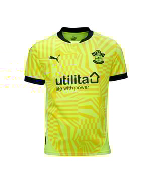 PRODUCT STORY: Stand out with the Southampton FC Away Kit, featuring a striking dazzle graphic on the front of the shirt and sleeves in fizzy yellow and yellow sizzle. The navy collar, cuffs, and shorts create a recognizable and classic color combination for the Saints. FEATURES & BENEFITS: dryCELL Technology: Engineered to wick moisture away from your body, ensuring you stay dry and comfortable.; Eco-Friendly Fabric: Crafted with at least 95% recycled materials (excluding decorations), supporting a sustainable future.