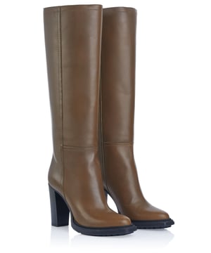 100% kalfsleer; Pollini-laarzen; Model: PA26249J00PG0 803; Zacht leer; ronde dop; Hakhoogte: 10 cm; Schachthoogte: 40 cm; Pollini-logodetails