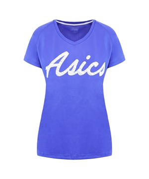 Asics Graphic Logo Short Sleeve V-Neck Blue Womens T-Shirt 142910 8091
