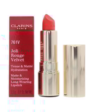 Clarins Joli Rouge Velvet Long- Wearing Lipstick, enriched with organic Salicornia extract and mango oil, moisturises and nourishes the lips. The long-wearing, satin finish colour stays on for 6 hours.