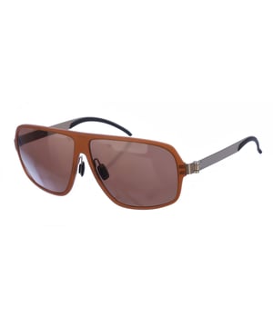 Gafas de sol con montura de acetato.
Color Marron-plata
Forma rectangular.
Lentes de color Marrón
Patillas de fino acero extremadamente flexible de solo 0,5 mm de grosor, acabadas en acetato.
100% Protección UV. 
Cristales antirreflejo. 

Medidas:
 Alto lente: 47mm. Ancho lente:61 mm. Puente: 10 mm. Patillas: 140 mm.

Limpiar las gafas con agua y jabón.
- No utilice paños sucios o abrasivos, que puedan alterar las características de los filtros.
- Utilice solo accesorios y repuestos originales.

Incluye: Todos nuestros productos se envían en el interior de su estuche original.
