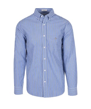 Gant Reg Poplin Stripe Shirt College Blue
100% cotton, regular fitting, with a box pleat to the back for added room and comfort. The durable and crisp poplin fabric looks and feels fantastic when worn, anf the very easy to style stripe is a must for your shirt rotation

100% Cotton
Poplin Fabric
Embroidered Badge
Style - 3000130