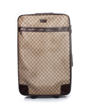 VINTAGE, RRP AS NEW
Gucci, GG canvas suitcase in brown. The item is in good condition with light wear on the leather details and corners. Interior is in very good condition.
 • CONDITION: signs of wear 

• SIZE: one size 

• MEASUREMENTS: height 67 cm ex heels, height incl heels 70 cm, width 43 cm, depth 22  cm

• MATERIAL: canvas, leather 

• CARE: specialist treatment 

• COLOR: brown