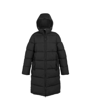 Outer Materials: 100% Recycled Polyester. Filling: Feather-Free, Heavyweight, Synthetic Down. Lining: Polyamide. Design: Logo, Quilted. Fabric Technology: Durable, Insulating, Water Repellent. Neckline: Hooded. Cuff: Inner Storm. Sleeve-Type: Long-Sleeved. Removable Straps. Hood Features: Detachable Hood, Zip-Off. Length: Longline. Pockets: 2 Lower Pockets, 1 Internal Pocket, Zip. Fastening: Full Zip, Two Way Zip. Sustainability: Cruelty Free, Feather-Free. 8 UK: 32 in. 10 UK: 34 in. 12 UK: 36 in. 14 UK: 38 in. 20 UK: 45 in. 18 UK: 43 in. 16 UK: 40 in.