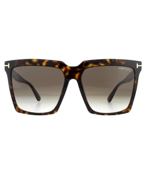Tom Ford Sunglasses Sabrina 02 FT0764 52K Dark Havana Roviex Brown Gradient are a very bold square style with angular corners for a great strong modern look..