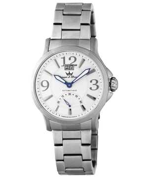 Yonger Silver Stainless Steel White Dial Date Watch