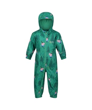 100% Polyester. Fabric: Isolite. Design: Dinosaurs, Printed. Characters: George Pig. Lining: Mesh. Cuff: Elasticated. Neckline: Hooded. Sleeve-Type: Long-Sleeved. Branded Zip Pull, Elasticated Ankles, Elasticated Waist, Reflective Trim. Fabric Technology: Breathable, DWR Finish, Lightweight, Waterproof, Windproof. Hood Features: Grown On Hood. Fastening: Full Zip. 100% Officially Licensed.