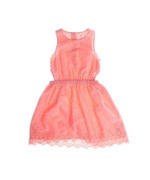 This charming little girl's dress made of soft cotton is not only cool and comfortable, but also features details that make it special. It is perfect for sunny days or special events.

 The design includes openings at the waist, which add a modern and unique touch, allowing greater ventilation and a more casual style.

 The elasticated waist ensures a comfortable and flattering fit, while the skirt, adorned with delicate floral embroidery at the hem, gives it a feminine and elegant touch.

 At the back, the dress has a button closure, making it easy to put on and adding a decorative touch.

 In addition, the dress has an internal lining, which ensures greater opacity and comfort, making the garment ideal for all day, allowing girls to move freely without sacrificing style or practicality.

 This dress is ideal to combine with sandals or sneakers, offering a cheerful and charming look for any occasion.
 Composition: Shell: 100% Cotton; Lining: 100% Polyester
 Care:
- Machine wash cold.
 - Use mild detergent.
 - Do not use a dryer.
 - Iron at low temperature.
 - Do not dry clean,