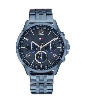 This Tommy Hilfiger Harper Multi Dial Watch for Women is the perfect timepiece to wear or to gift. It's Blue 38 mm Round case combined with the comfortable Blue Stainless steel watch band will ensure you enjoy this stunning timepiece without any compromise. Operated by a high quality Quartz movement and water resistant to 3 bars, your watch will keep ticking. This Elegant and practical watch is perfect for all occasions.  It’s a great gift for your relatives and friends - The watch has a Calendar function: Day-Date, Luminous Hands, 24-hour Display High quality 19 cm length and 17 mm width Blue Stainless steel strap with a Fold over with push button clasp Case diameter: 38 mm,case thickness: 8 mm, case colour: Blue and dial colour: Blue