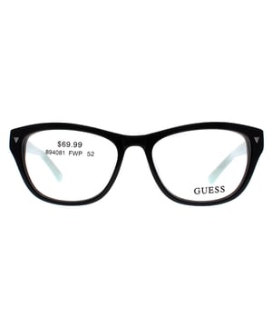 Guess Square Womens Black Blue GU2452  Glasses are crafted from high-quality acetate, which is both lightweight and durable. The temples are adorned with the Guess logo, adding an extra touch of elegance to the design.