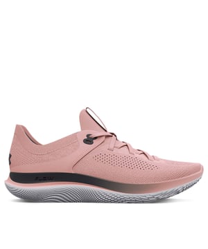 Womens Under Armour Flow Synchronicity Running Shoes in pink.- Soft  textured knit upper.- Lace up fastening.- Knit ankle collar & heel design.- Plush sockliner cradles.- One-piece Flow midsole provides responsive & long-lasting cushioning.- We used 3D foot scans to create a customized  women's-specific build for superior fit & feel.- Flow technology eliminates the rubber outsole  creating a more lightweight & seamless ride on any surface.- Ref: 3024786600