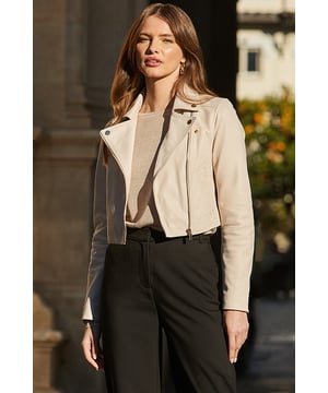There's nothing cooler than a leather biker
Made from the softest, butteriest leather
The perfect flattering cropped fit
All the timeless biker details
Wear-with-everything cream leather
Looks as good over a slinky dress as it does with wide-leg trousers