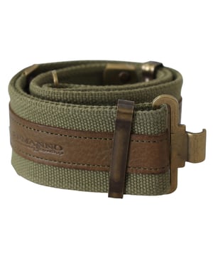Brand: ERMANNO SCERVINO
  Material: Cotton & Leather
  Color: Army Green
  Motive: Logo pattern
  Rustic bronze buckle
  Logo details
  Made in Italy
Material: Cotton & Leather