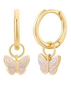 Do you like unusual motif jewelry? Then these hoop earrings from the Glanzstücken München label are your new favorite piece. The hook design is clever: the small butterfly is not firmly connected to the earring, but is pushed onto the creole. You can wear the earrings as a minimalist hoop or with a playful motif pendant. The hoop earrings and butterfly are made of 925 sterling silver and refined with classic yellow gold. A colorful enamel inlay gives the butterfly cheerful vibes. Practical folding fasteners ensure excellent wearing comfort and are easy to put on and take off.